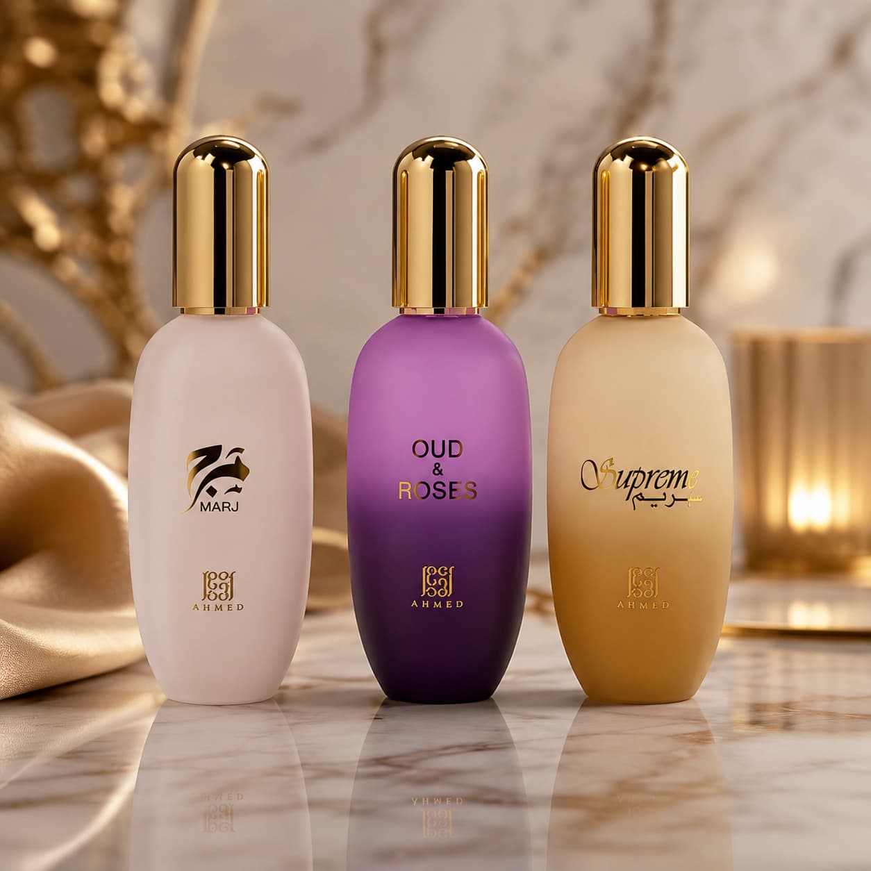 Ahmed Al Maghribi Oud & Roses, Supreme & Marj Body Gel Combo 3 x 30ml